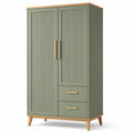 Armadio guardaroba in legno composito verde salvia e naturale, 100 × 50 × 180 cm, 2 ante e 2 cassetti