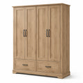 Armadio guardaroba effetto rovere naturale con 4 ante e 2 cassetti, 180 × 55 × 210 cm