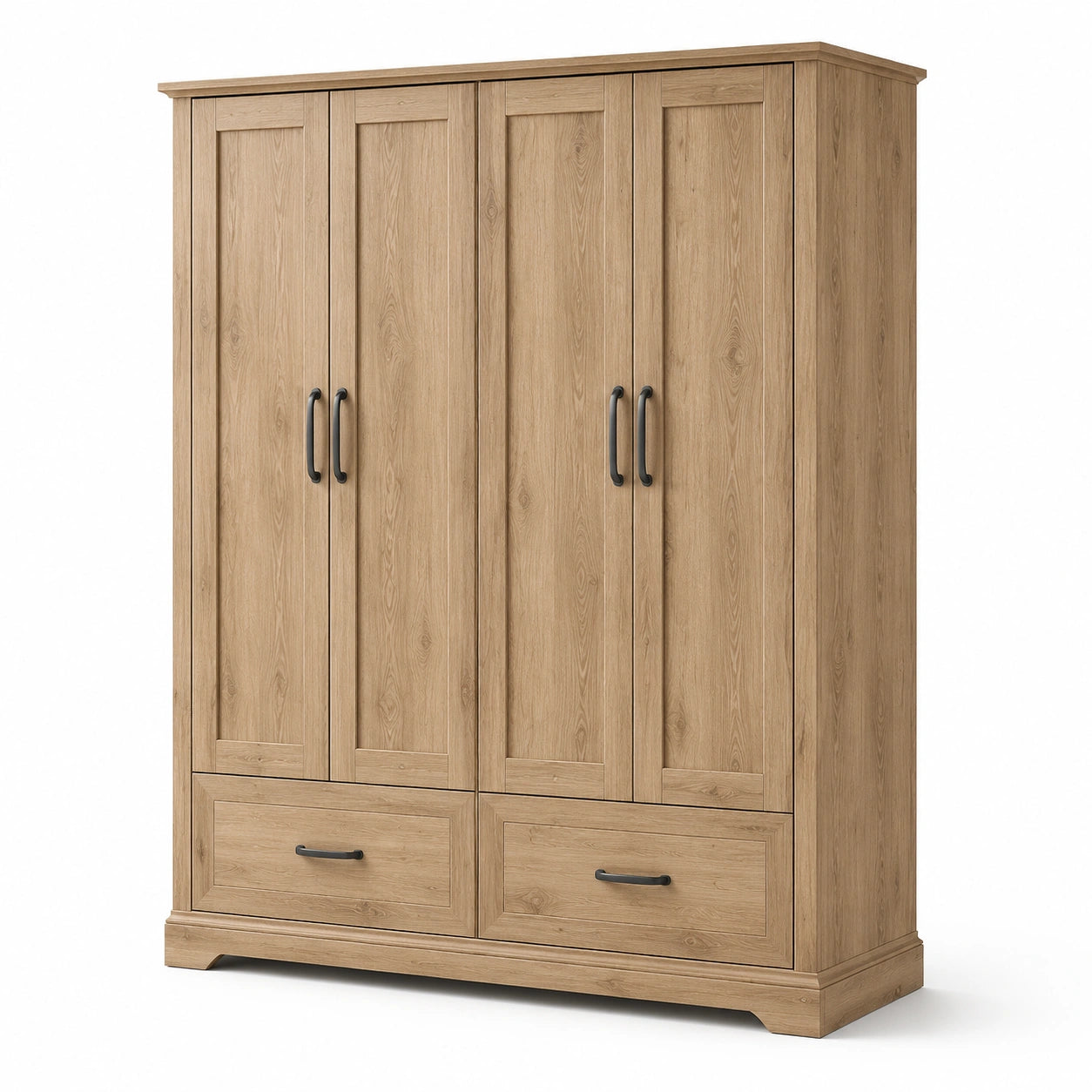 Armadio guardaroba effetto rovere naturale con 4 ante e 2 cassetti, 180 × 55 × 210 cm