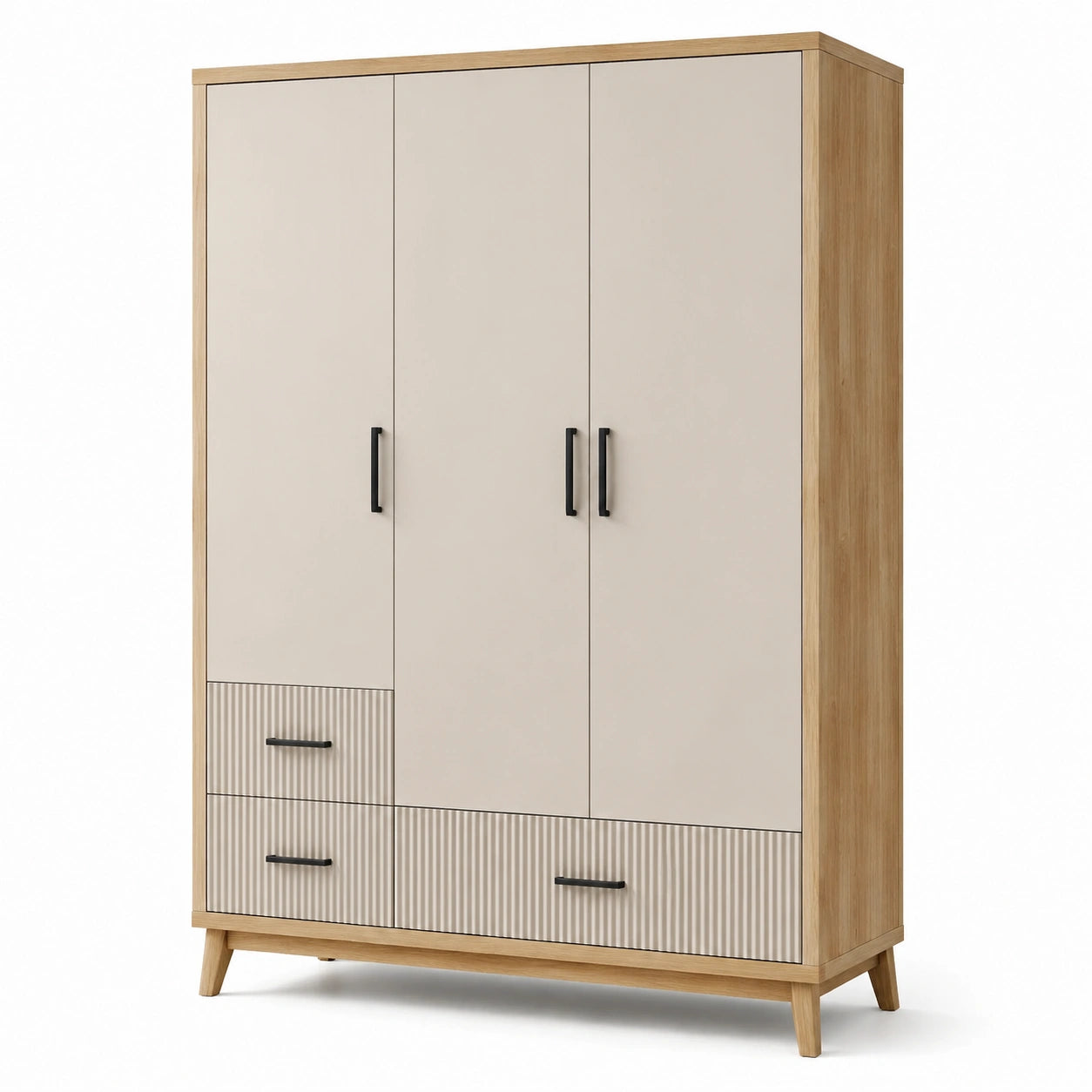 Armadio moderno beige e rovere con 3 ante e 3 cassetti, 120 × 50 × 180 cm