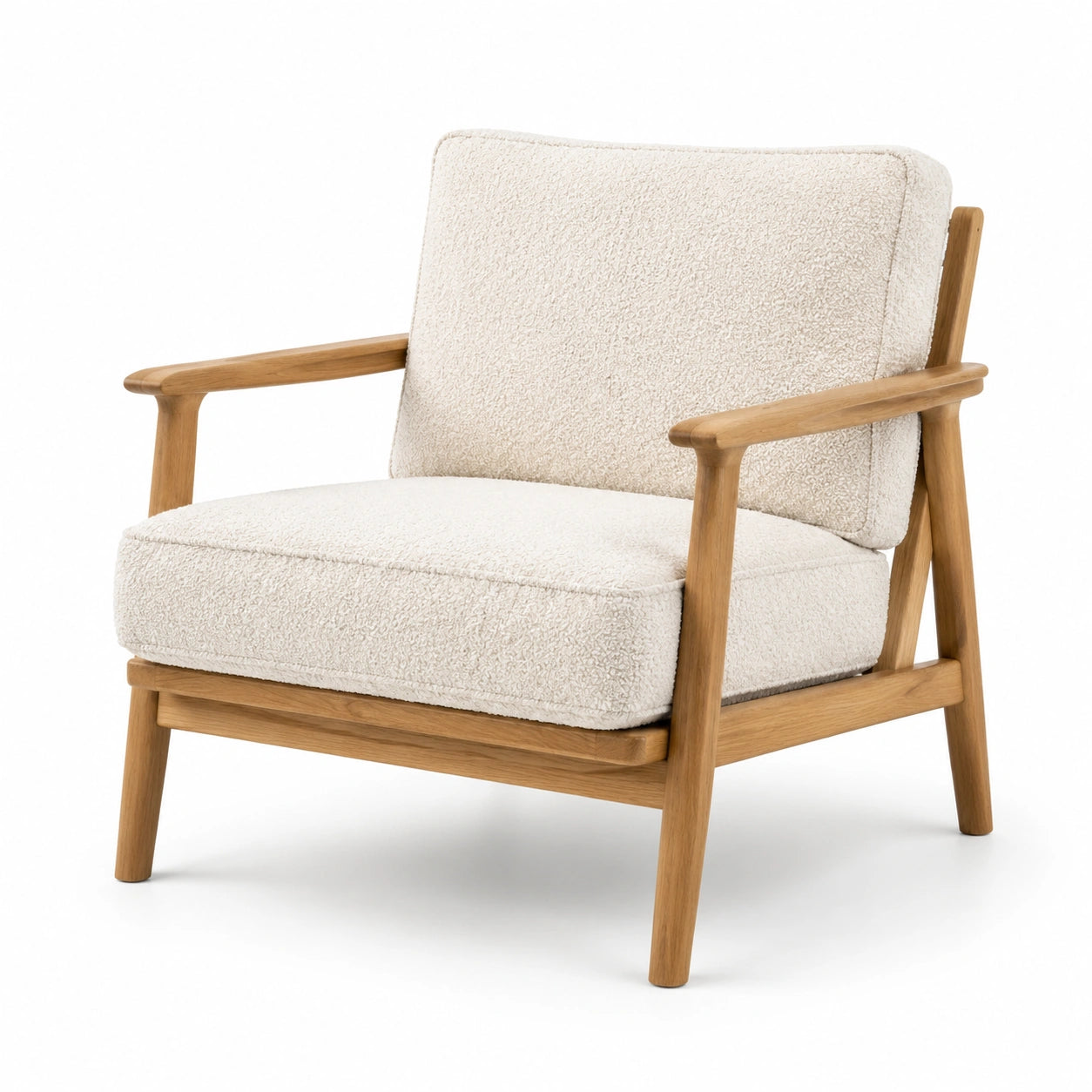 Poltrona moderna con braccioli 75 × 82 × 78 cm in bouclé avorio e legno naturale