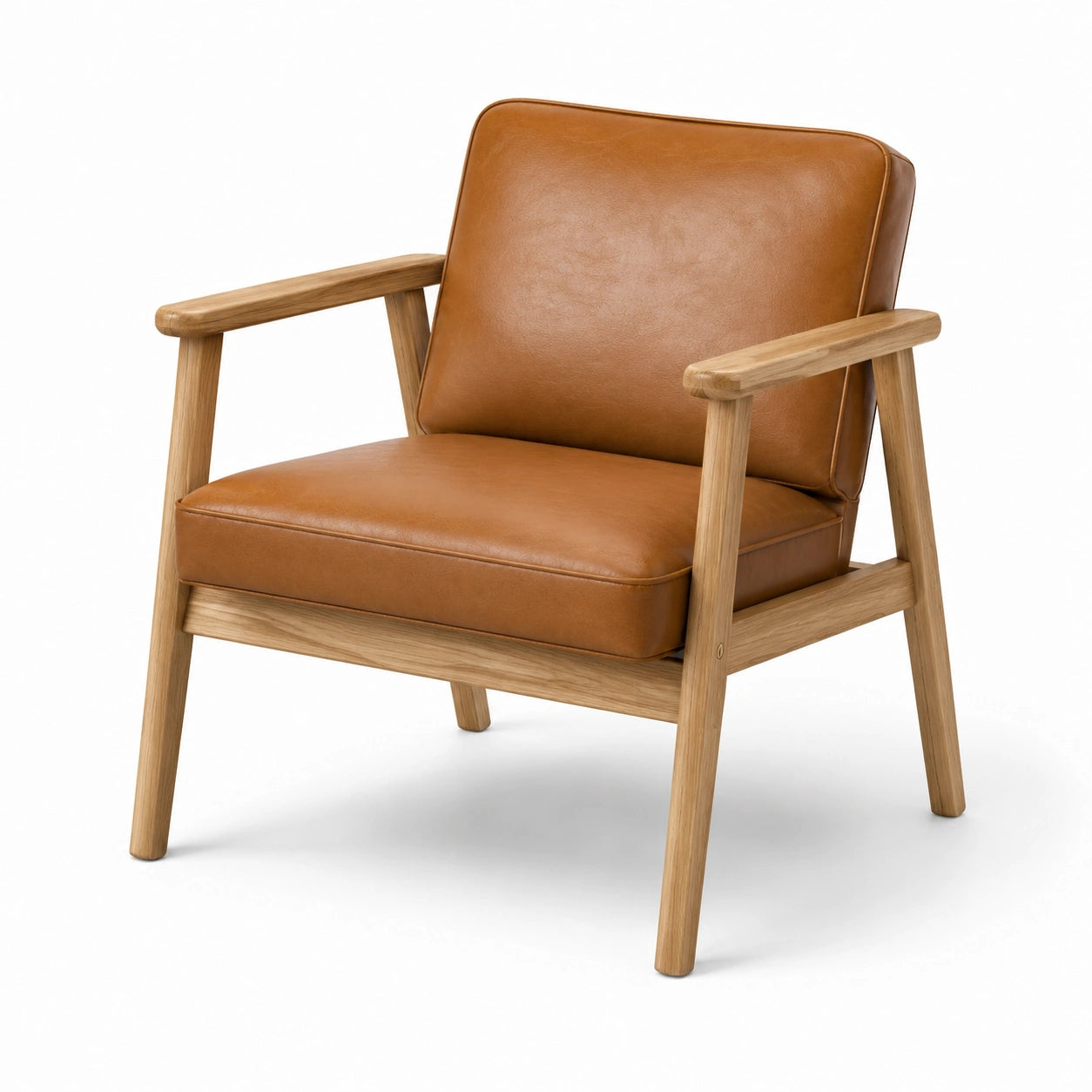 Poltrona moderna 74 × 78 × 80 cm in legno naturale con rivestimento effetto pelle marrone cognac