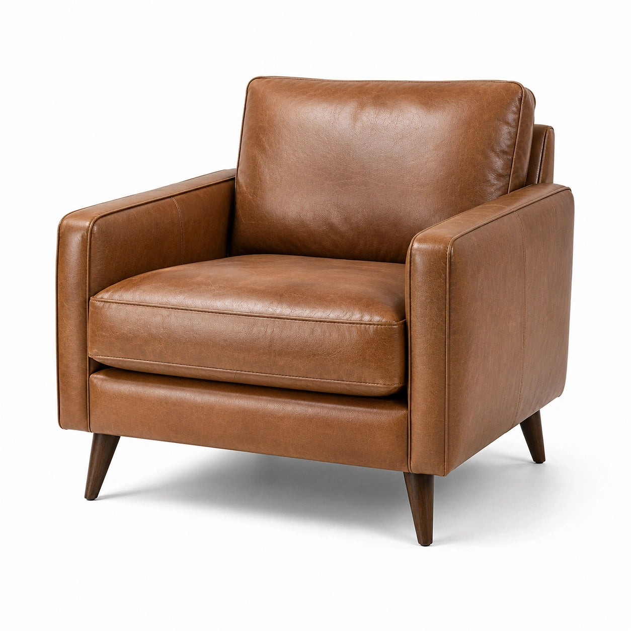 Poltrona moderna rétro in similpelle marrone cognac, 86 × 84 × 86 cm
