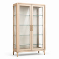Vetrina moderna beige e trasparente con dettagli dorati, 2 ante, 4 ripiani, 100 × 40 × 180 cm
