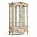 Vetrina avorio anticato e trasparente 110 × 45 × 205 cm con 2 ante, 3 ripiani in vetro e 1 cassetto