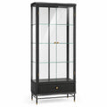 Vetrina espositiva moderna 85 x 40 x 180 cm in metallo nero e vetro trasparente con 2 ante, 3 ripiani e 1 cassetto