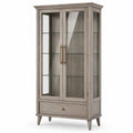 Vetrina con 2 ante vetrate, 3 ripiani e 1 cassetto, 100 x 40 x 190 cm, grigio tortora effetto legno