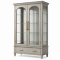 Vetrina espositiva classica in legno grigio e vetro, 110 × 45 × 190 cm, 2 ante, 4 ripiani e 1 cassetto