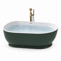 Vasca da bagno freestanding ovale in acrilico verde scuro e bianco, 170 × 80 × 58 cm, stile moderno