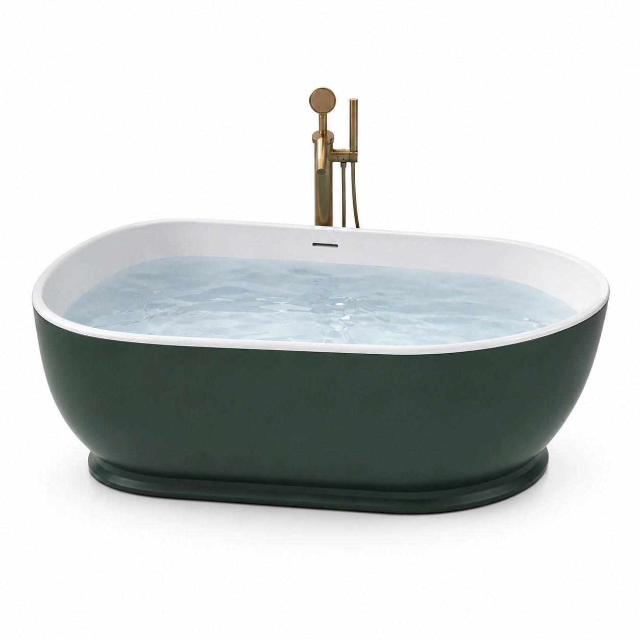 Vasca da bagno freestanding ovale in acrilico verde scuro e bianco, 170 × 80 × 58 cm, stile moderno