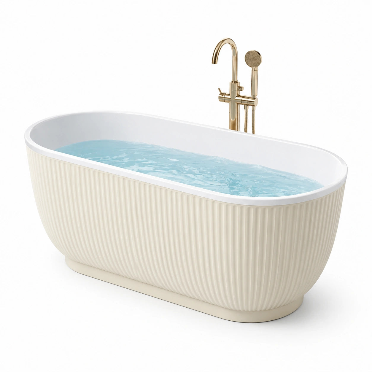 Vasca da bagno freestanding in acrilico bianco e avorio con finitura scanalata, 170 × 80 × 58 cm
