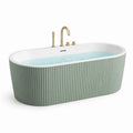 Vasca da bagno ovale a libera installazione 170 × 80 × 60 cm in acrilico bianco e verde salvia con finitura scanalata