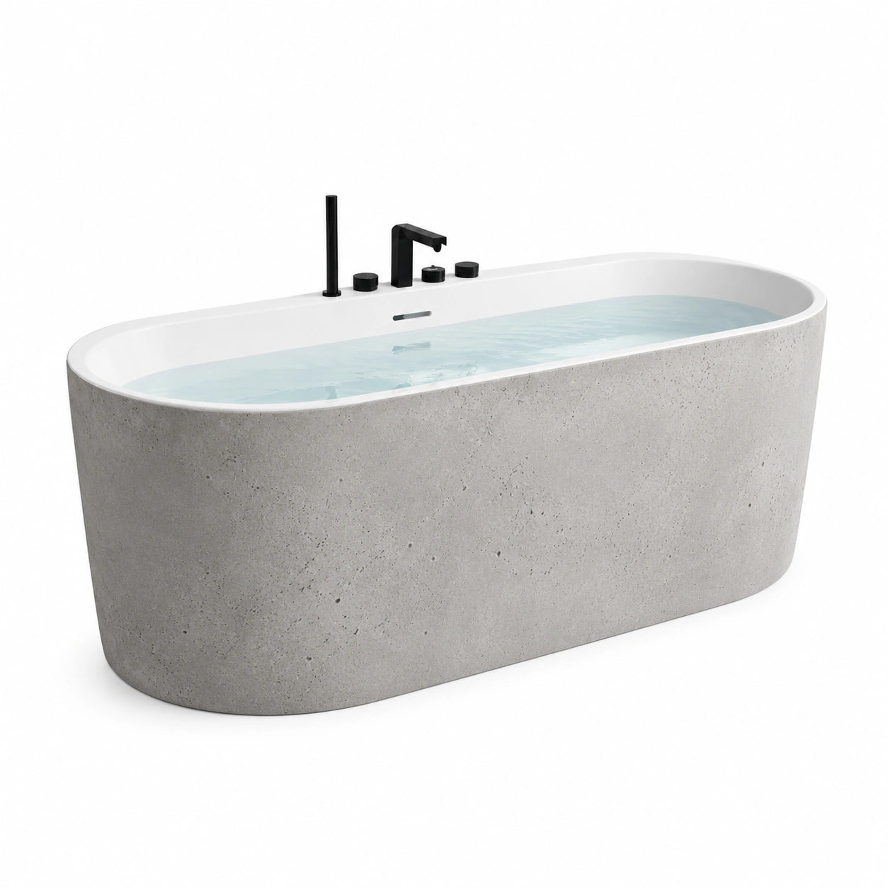 Vasca da bagno freestanding ovale moderna 170 × 80 × 60 cm, grigia e bianca