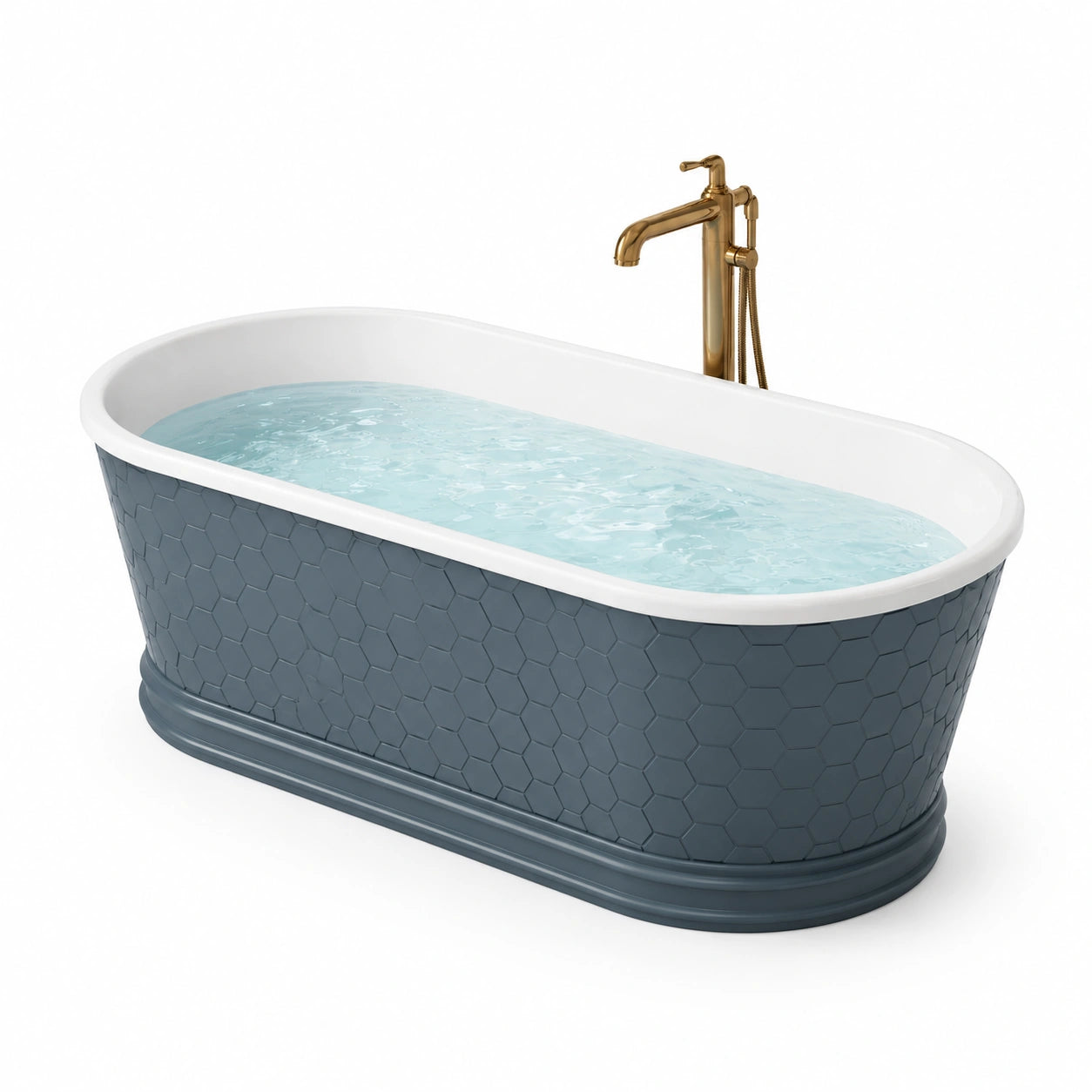 Vasca da bagno freestanding in acrilico bianco e blu grigio con motivo esagonale, 170 × 80 × 60 cm