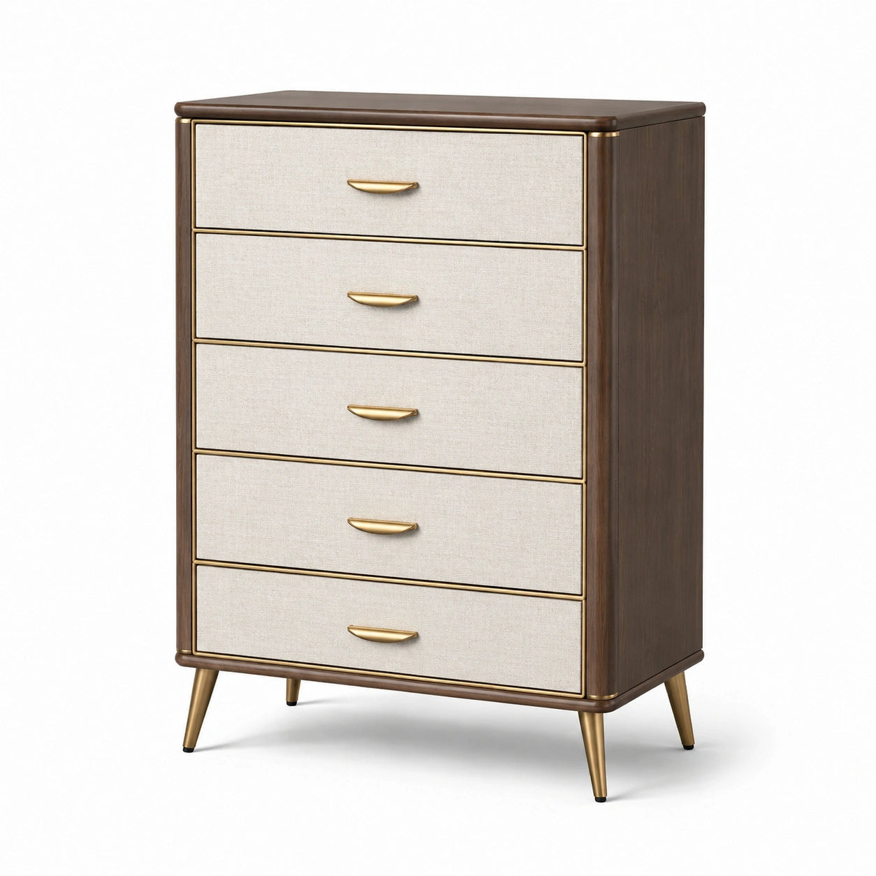 Cassettiera a 5 cassetti 80 × 40 × 110 cm, marrone e beige con dettagli dorati