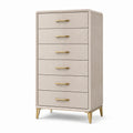Cassettiera alta a 6 cassetti, 80 × 45 × 140 cm, beige e oro, design contemporaneo