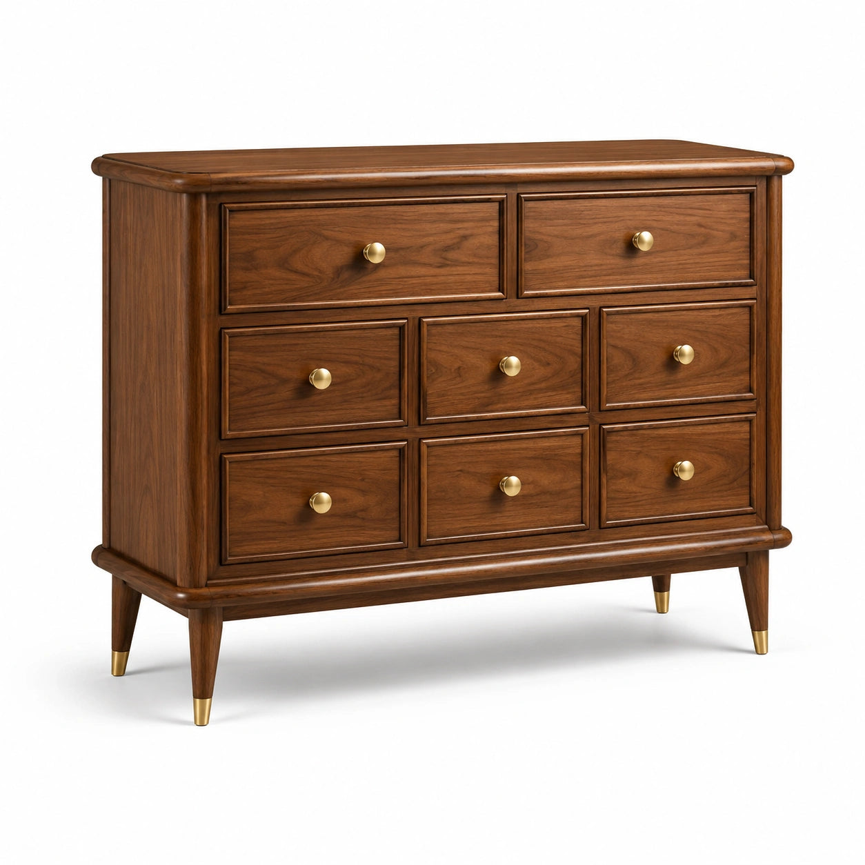 Cassettiera classica in legno marrone e oro con 8 cassetti, 120 × 40 × 90 cm