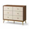Cassettiera moderna con 6 cassetti, 120 × 40 × 90 cm, marrone, avorio e dorato