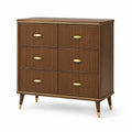 Cassettiera moderna a 6 cassetti, 110 × 40 × 105 cm, marrone noce con dettagli dorati