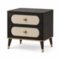 Comodino contemporaneo con 2 cassetti, nero, beige e oro, 60 × 40 × 65 cm