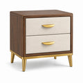 Comodino contemporaneo con 2 cassetti, effetto noce, beige e oro, 60 × 40 × 60 cm