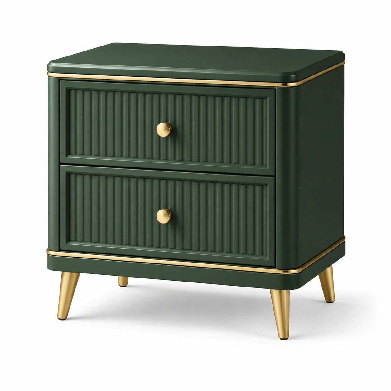 Comodino verde scuro e oro con 2 cassetti, 55 × 40 × 60 cm, stile Art Déco