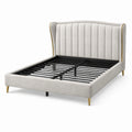 Letto matrimoniale 160 × 200 cm beige con testiera imbottita e dettagli dorati