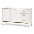 Credenza moderna bianca e oro 140 × 40 × 80 cm con 2 ante e 3 cassetti