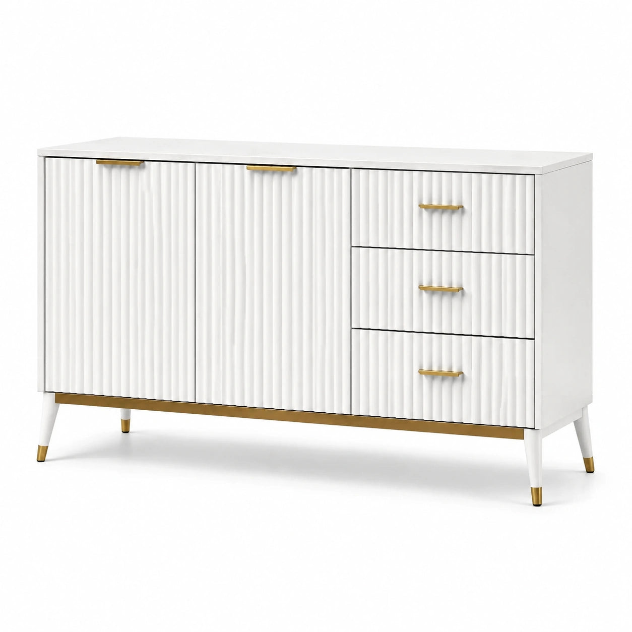 Credenza moderna bianca e oro 140 × 40 × 80 cm con 2 ante e 3 cassetti