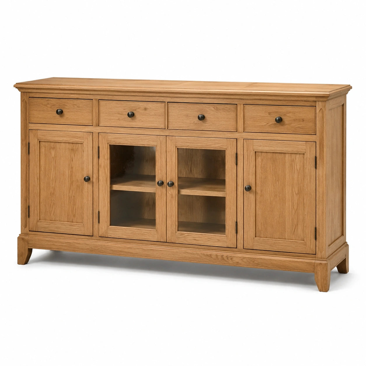 Credenza in legno rovere naturale con 4 ante e 4 cassetti, 180 × 45 × 95 cm