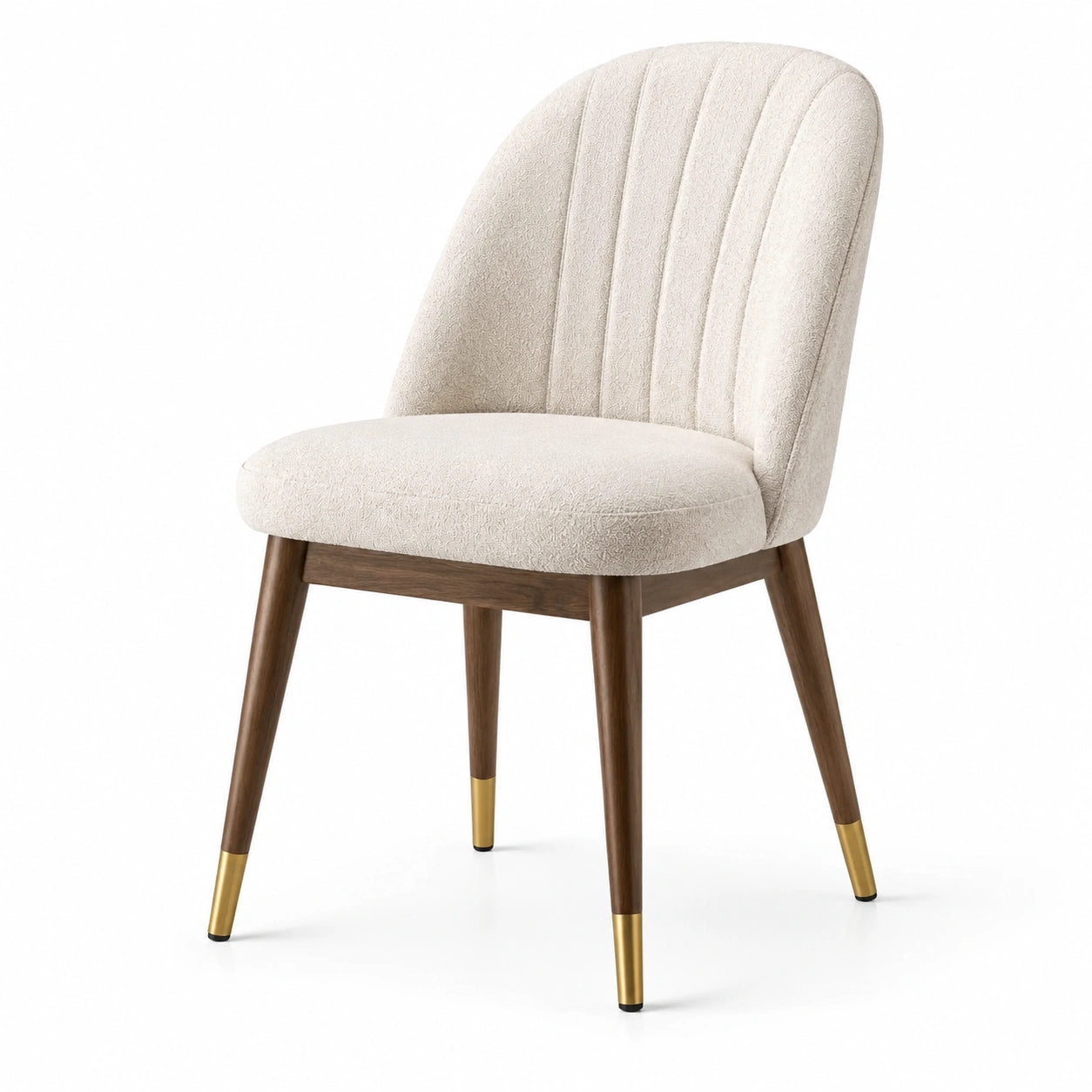 Sedia imbottita 54 × 58 × 83 cm in tessuto bouclé crema con gambe marroni e dettagli dorati