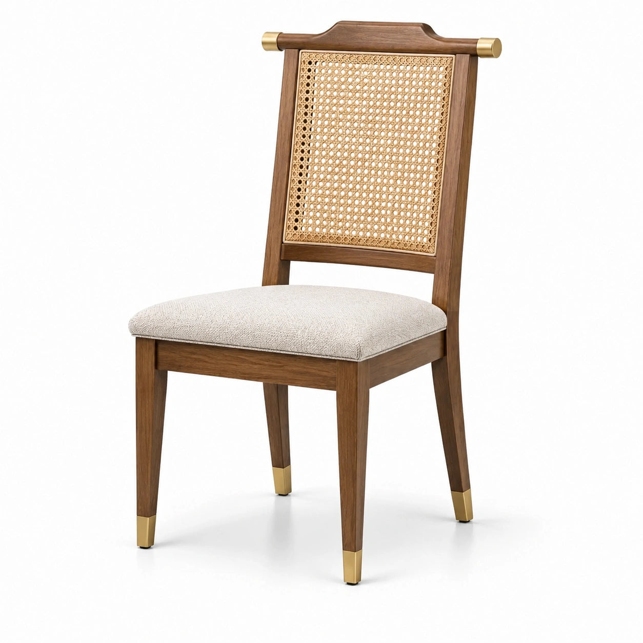Sedia con schienale in rattan e seduta imbottita, marrone, beige e dorata, 50 × 55 × 96 cm