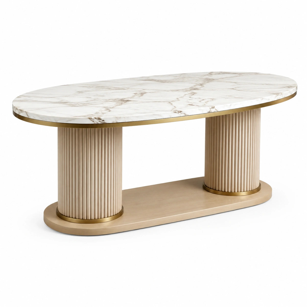 Tavolo da pranzo ovale effetto marmo bianco con dettagli dorati, 180 × 90 × 76 cm