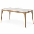 Tavolo da pranzo moderno 160 × 80 × 75 cm, bianco effetto marmo e legno naturale