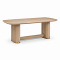 Tavolo da pranzo moderno in rovere chiaro e oro con basi scanalate, 200 × 90 × 76 cm