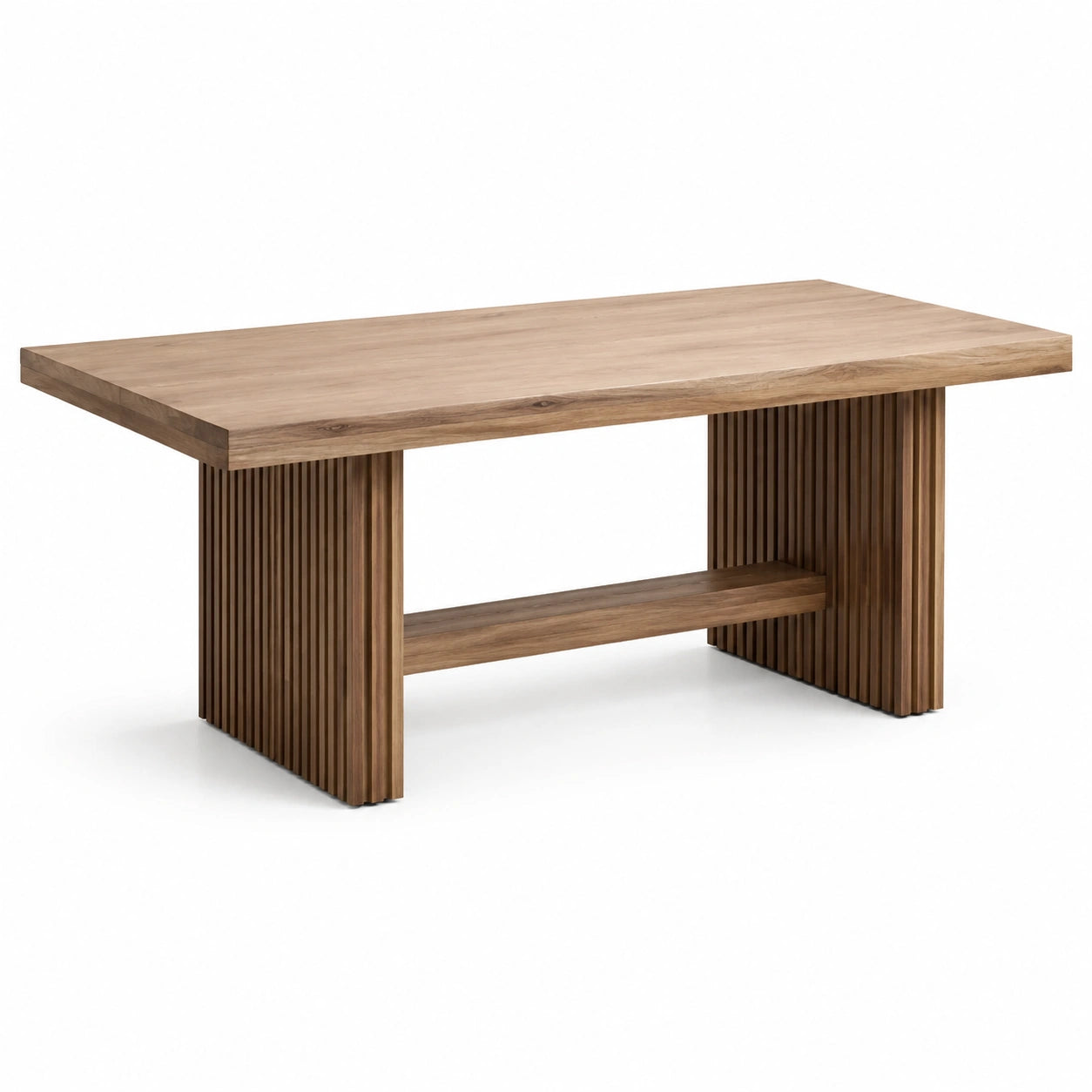Tavolo da pranzo moderno in legno marrone con basi scanalate, 180 × 90 × 76 cm
