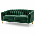 Divano 2 posti in velluto verde smeraldo con schienale scanalato, 190 × 85 × 80 cm
