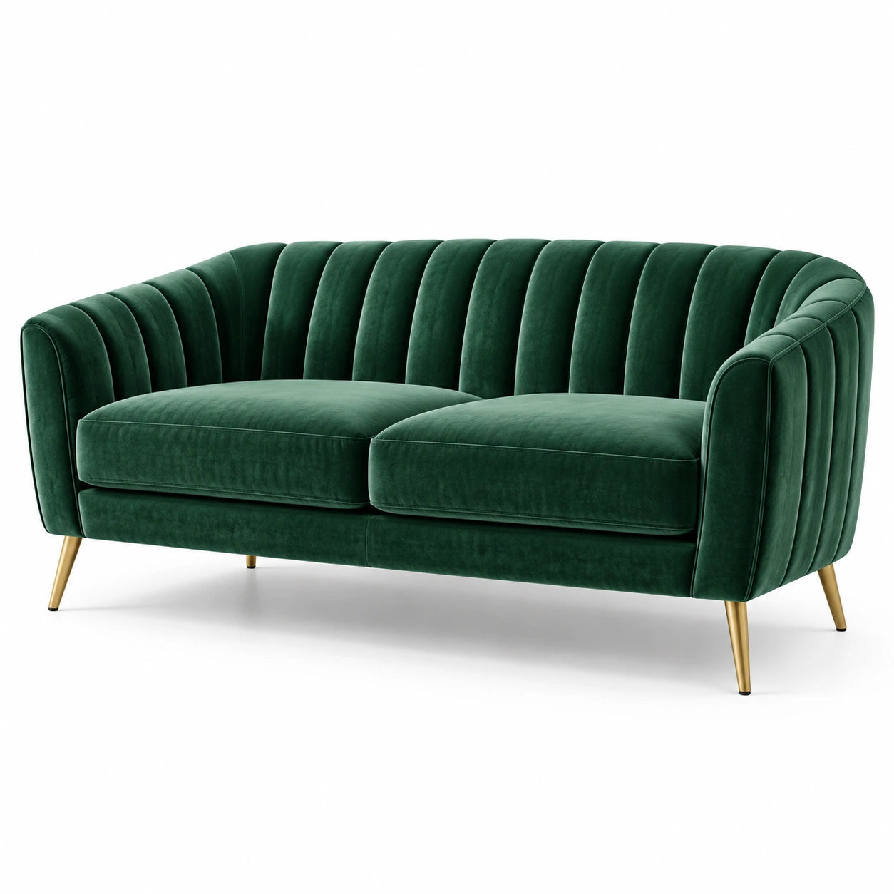 Divano 2 posti in velluto verde smeraldo con schienale scanalato, 190 × 85 × 80 cm